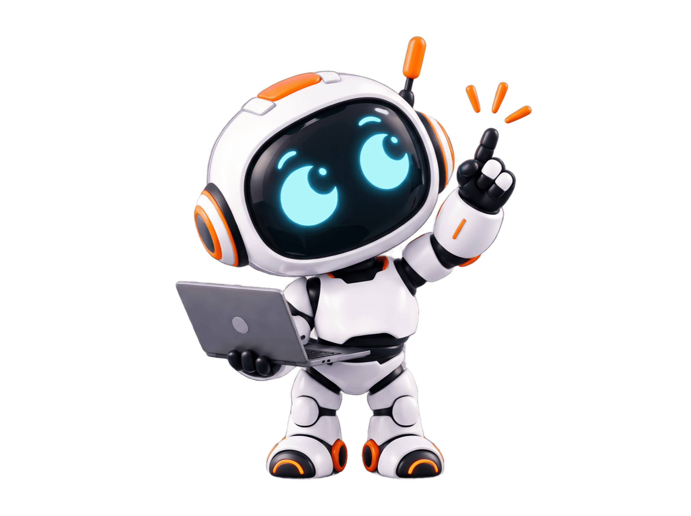 Robot saludando o señalando al título principal